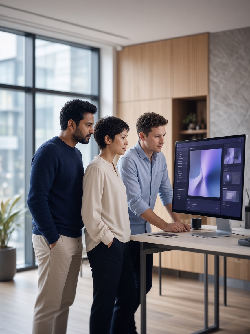 Product team reviewing a design together in the studio